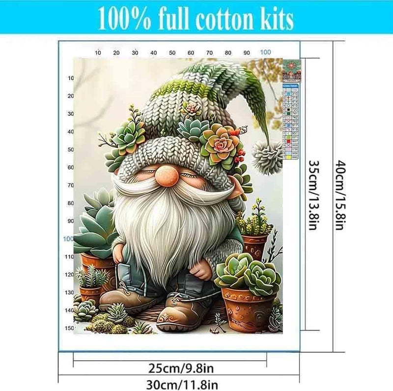 Tiwabb Stamped Cross Stitch Kits for Adults - Gnome Succulent Embroidery Kits for Beginners Adults,11 CT Patterns Dimensions Counted Cross Stitch Kits for Adults Arts Craft 12x16 inch - Image 3
